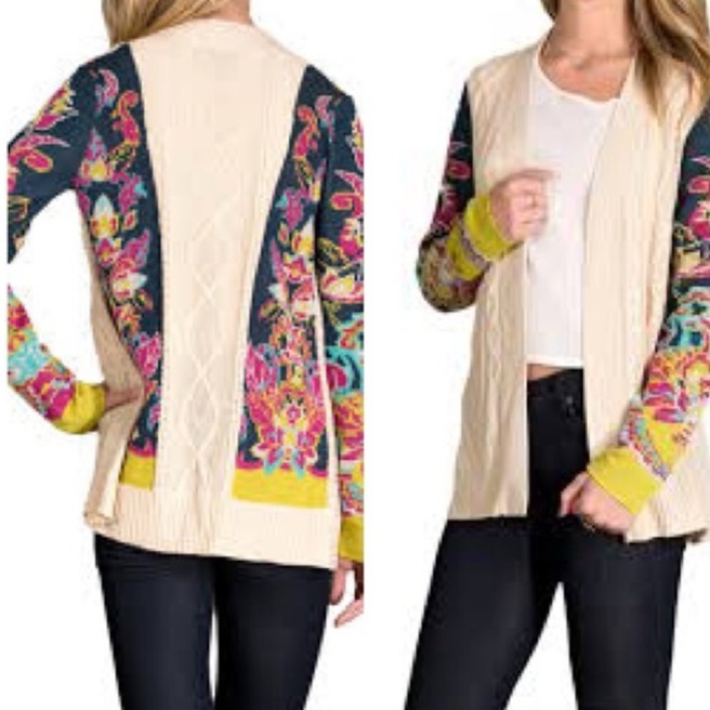 Flying Tomato Boho Floral Cable Knit Sweater Sz M